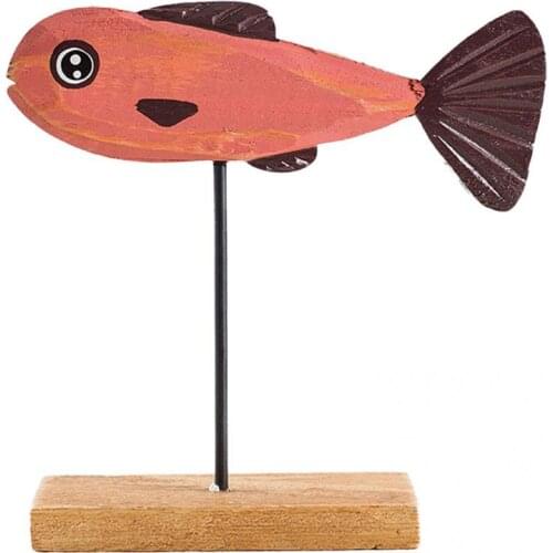 Cute Fashion Wood Cartoon Fishes Sculpture Stand Colorfast Fish Statue Adorable for Bar