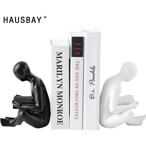 Nordic Ceramic Reading Man Bookends Creative Figurines Book Stand Desktop-Organizer Living Room Study Decoration Ornaments D132