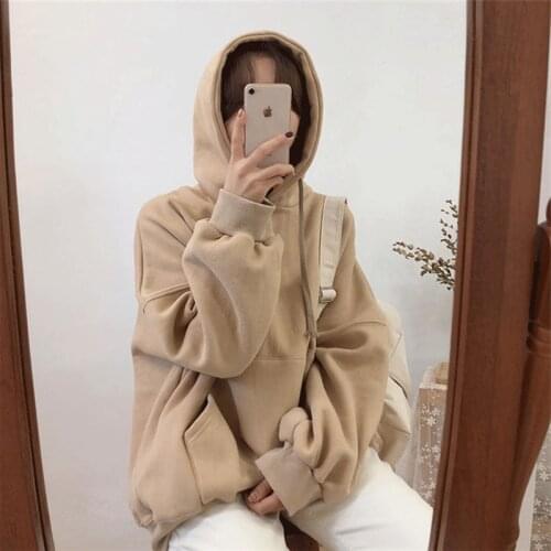 Womens Plus velvet thickening long-sleeved plain hooded sweatshirt plain multi-color mens and womens casual pullover hoodie