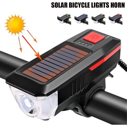 Bike Light Rainproof Powered USB Rechargeable LED 2000mAh MTB Front Lamp with Horn Solar Flashlight Safety Warning Bicycle light