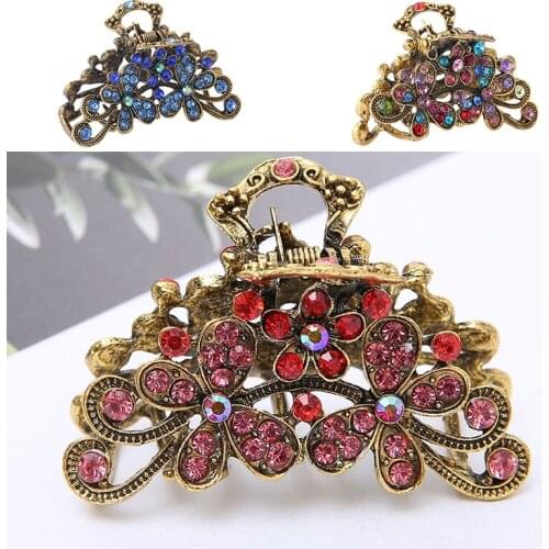 Vintage Crystal Hair Crab Hairpins Women Elegant Retro Charm Rhinestone Wedding Party Hair Accessories Jewelry