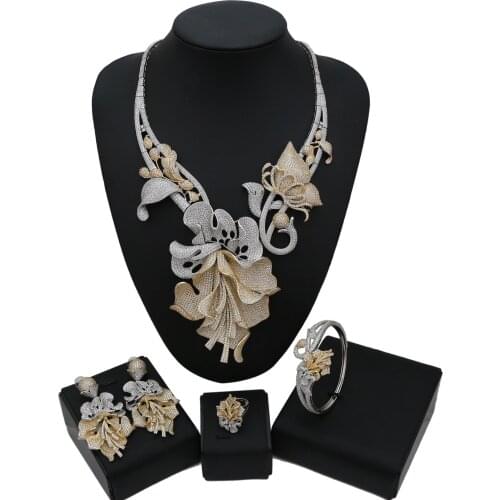 Yulaili Luxury Jewelry Sets Thousands Heart And Arrow Cubic Zirconia Women Necklace Earrings Bracelet Ring Wedding Jewelry Sets