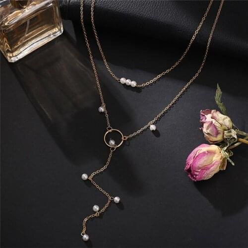 New Multilayer Simulate Pearl Necklace for Women Vintage Bohemian Pearl Pendant Necklace 2021 Choker Chain Jewelry Statement