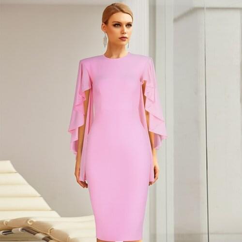 Free Shipping Wholesale Womens Dress Pink Cloak Stretch Tight Fashion Casual Celebrity Cocktail Party Bandage Dress