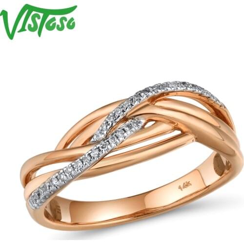 VISTOSO Gold Rings For Women Genuine 14K 585 Rose Gold Ring Sparkling Diamond Promise Engagement Rings Anniversary Fine Jewelry