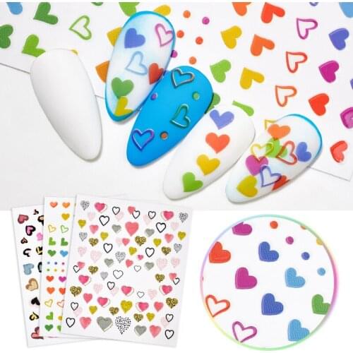 1PC 3D Nail Slider Love Heart Design Glitter Shiny Decoration Decal DIY Transfer Adhesive Colorful Nail Art Tips Tattoo Manicure