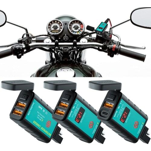 12V 24V SAE Socket Motorcycle USB Charger Adapter Voltmeter for Motor Motorbike Scooter Mobile Phone TYPE C Port