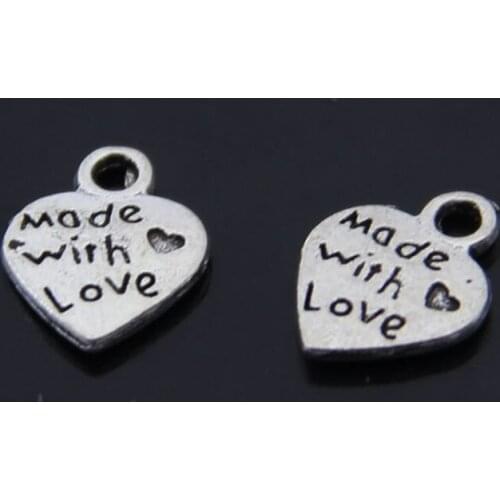250pcs 12*10mm Metal Material Silver Color Heart Shaped Pendant DIY Necklace Finding