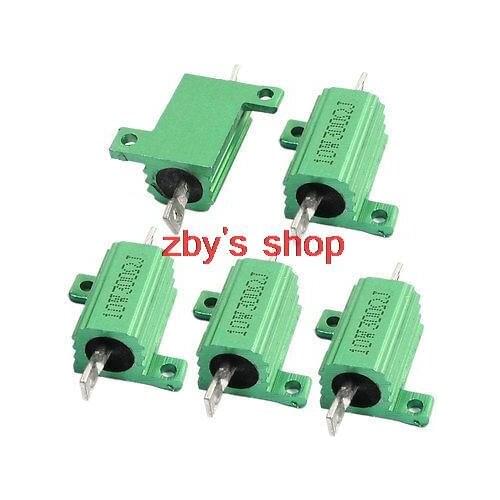 5 pcs Green 10W 300 Ohm Chassis Mounted Aluminum Shell Clad Resistors