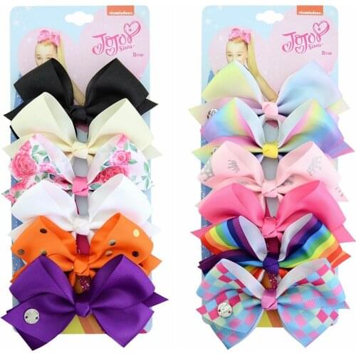 6 pcs/set , Girls Rainbow Boutique Ribbon Bow Hair Clips 5 inch