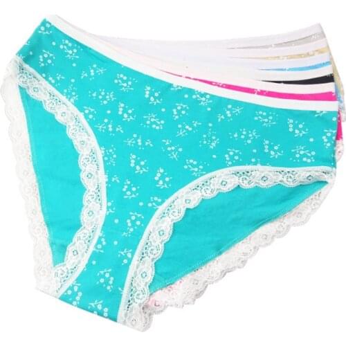 6 Pcs / Lot Sexy Lace Plus Size Women Panties Printed Cotton Ladies' Panties High Waist Women Underwear Briefs 9220