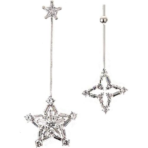 Bettyue Brand Fashion Luxury AAA Cubic Zircon White Gold Asymmetric Five-Pointed Stars Drop Long Jewelry Earrings For Woman Gift