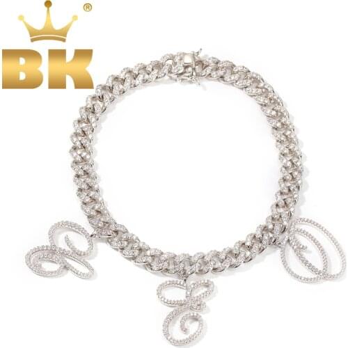 THE BLING KING Necklace DIY A-Z Cursive Letter Necklace Mens 12mm Iced Out S-Link Miami Cuban Chain Hiphop Jewelry
