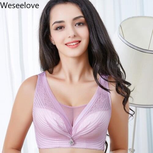 Weseelove No Rims Bra Large Cup Gathered Thin Underwear Plus Size Bralette Breasted Anti-Sagging Bra Sexy Womens Lingerie X14