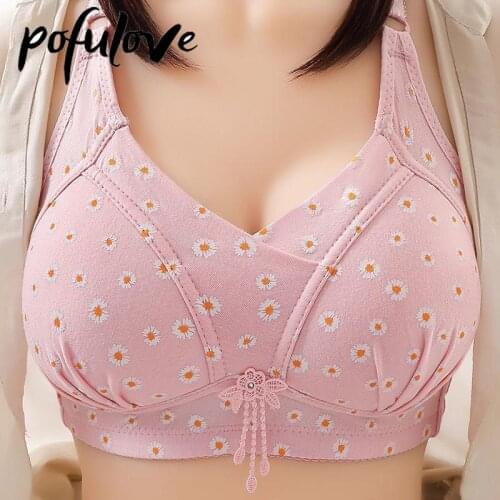 Flower Push Up Bra Women Plus Size Bras 36-44 BC Cotton Soft Wireless Seamless Bralette Underwear Thin Cup Female Brassiere