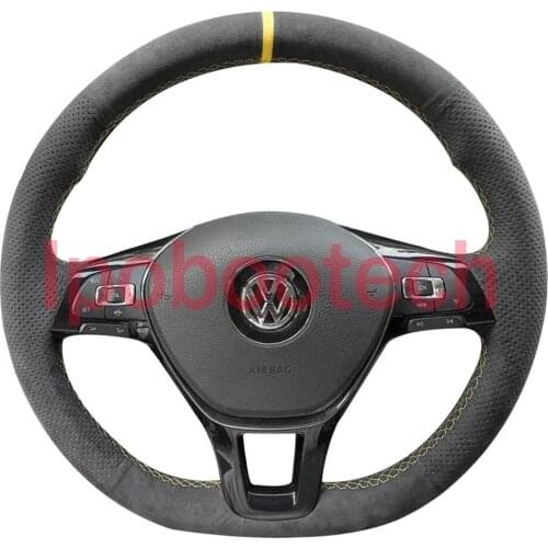 Black Suede Leather Steering Wheel Red Stitch Wrap Cover Fit For VolksWagen Polo 2017