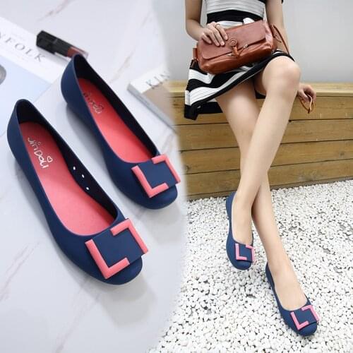 Summer Breathable jelly shoes woman sandalias square buckle slip on beach flat espadrilles women waterproof rain shoes moccasins