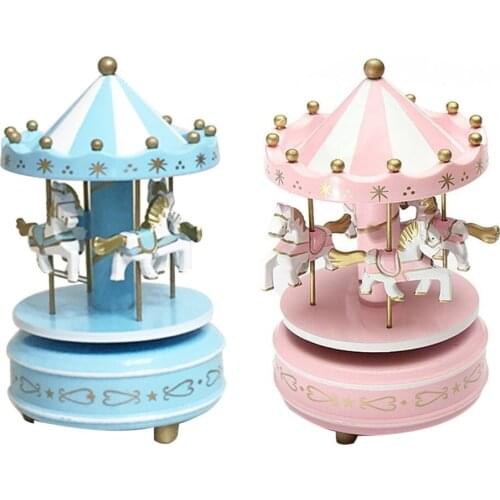 Hot Merry-Go-Round Wooden Music Box Toy Child Baby Game Home Decor Carousel Horse Music Box Christmas Wedding Birthday Gift
