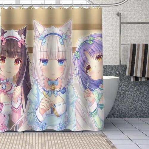 Hot Custom Anime Game Nekopara Curtains Polyester Bathroom Waterproof Shower Curtain With Plastic Hooks More Size