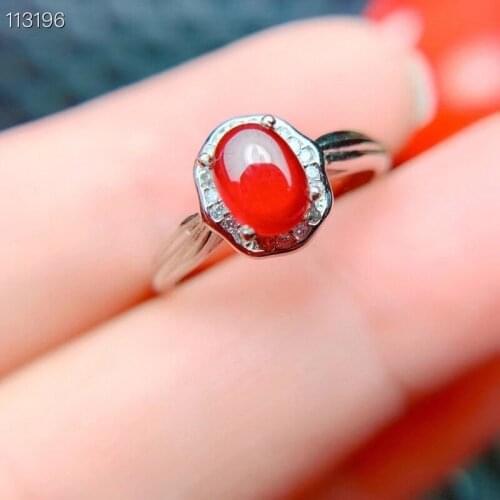Boutique Jewelry Womens 925 Sterling Silver Inlaid Natural Ruby Ring Support Test