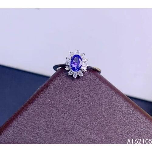 925 pure silver Chinese style natural Tanzanite womens fresh elegant flower oval adjustable gem ring fine jewelry support detec