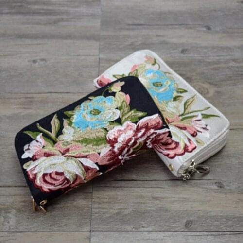 New Chinese ethnic embroidery wallet female double-sided embroidery double zipper multi-function hand phone refill