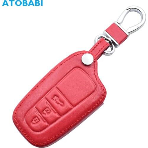 Leather Car Key Case For Toyota CHR Camry Prius Prado Aygo RAV4 2018 2019 3 Buttons Keyless Remote Smart Key Protector Cover Red