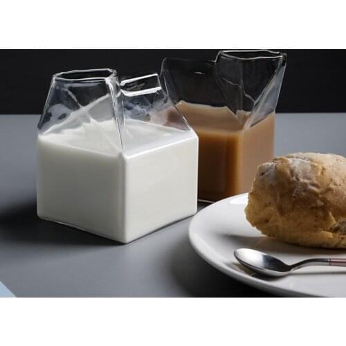 250ML Creative Glass Cup Milk Box Coffee Cups Fruit Juice Bottle Heat-resistant Cold Drink Cups Clear Glass Unique Design Gifts
