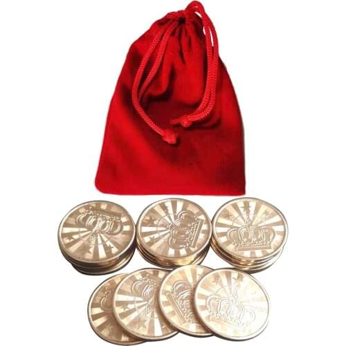 10pcs 25*1.85mm Brass Token Coin In High-quality cloth bag Arcade Game Machine Coin Pentagram Crown Token Coins