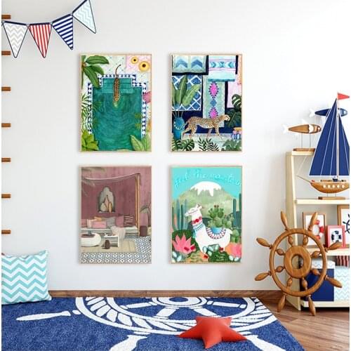 Morocco Cheetah Llama Leopard Jungle Nordic Posters And Prints Wall Art Canvas Painting Wall Pictures For Living Room Home Decor