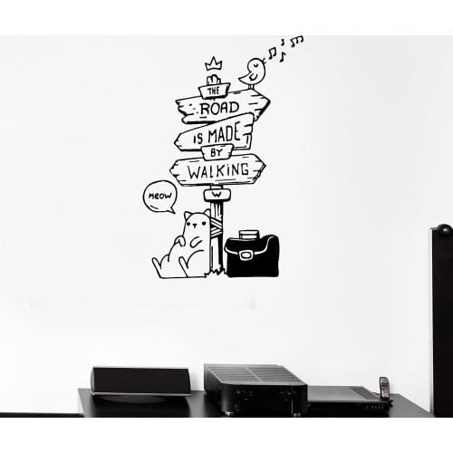 Wall Decal Road Sign Inscription Cat Travel Phrase Vinyl Sticker Wallpaper For Walls In Rolls Bedroom Decor Accessories C774