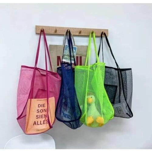Ins New Bag Shopping Transparent Fashion One-shoulder Mesh Beach Large Capacity Mesh Hollow Women Shopping Bag School Book Bag