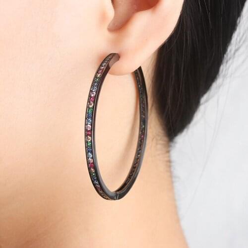 OMYFUN Brazil Style Brincos Female Earrings Rainbow Color Crystal Paved Hoop Earring Joyas Women Fashion Jewelry Party Gift E010