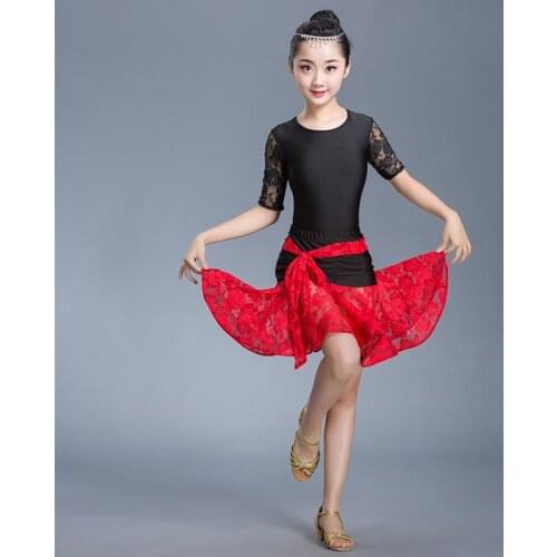 Latin Dance Dress for Girls Ballroom Competition Lace Latin Salsa Dress Kids Girl Rumba Samba Spandex Children Tango Skirt