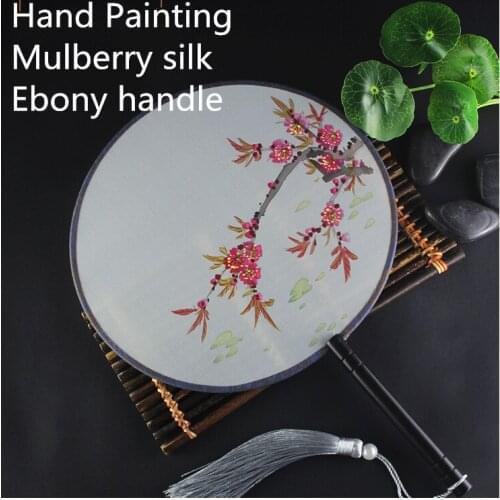 Retro Round Craft Gift Fan Hand-painted Ladies Decorative Hand Fans Chinese Mulberry Silk Fan Dance Costume Wooden Fan Handle