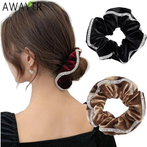 Velvet Scrunchie Rhinestone Elastic Hair Bands For Women Ponytail Holder Crystal Hair Rope Rubber Headband Girl Hair Accessories