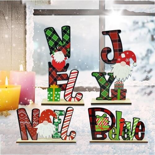 Christmas Wooden Ornament Santa Claus Noel Joy Xmas Wood Craft Merry Christmas 2022 Navidad New Year Home Tabletop Decoration 8z