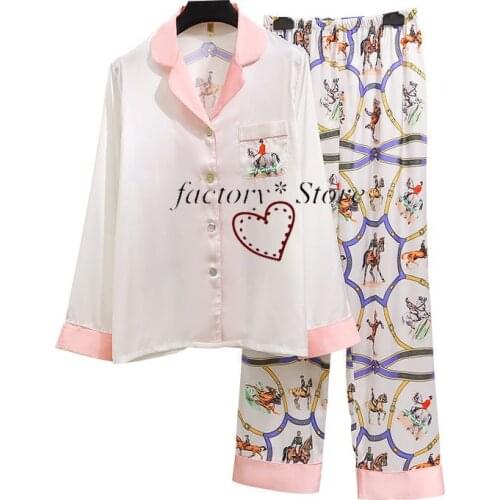 Silk Pajamas Womens Set Viscose Fiber Pajamas Spring and Summer Long Sleeve Ladies Home Leisure Suit Pajamas for Women
