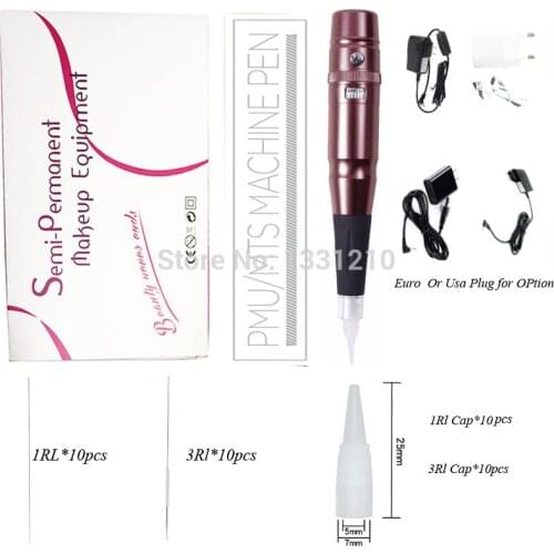 Swiss Queit Motor Kit Dermógrafo Universal +10 Agulhas E 10 Pontei Profissional Permanent Makeup Eyebrow Eyeliner Lip Tatoo Gun