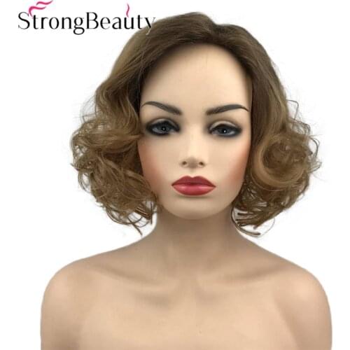 StrongBeauty Short Curly Wig Women Hair Ombre Brown Heat Resistant Synthetic Wigs