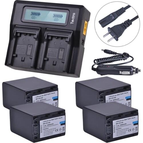 Tectra 4Pcs NP-FH100 NPFH100 NP FH100 Camera Battery + LCD Rapid Dual Charger For Sony DCR-SX40 SX40R SX41 HDR-CX105 SR42E SR45E