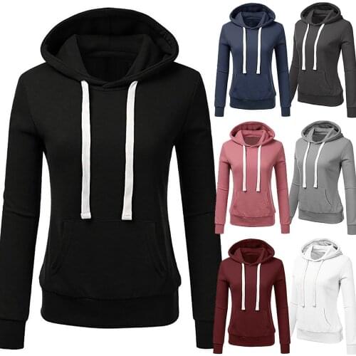 Hoodies Куртка Женская Women Ladies Solid Hooded Sudaderas Con Capucha Pocket Long Sleeve Sweatshirt Pullover Tops Shirt