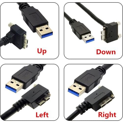 USB 3.0 to USB3.0 Micro/B Up Down Left Right Angled 90 Degree Screw Mount Data Cable for Point Grey Chameleon Camera 1.2m/3m/5m