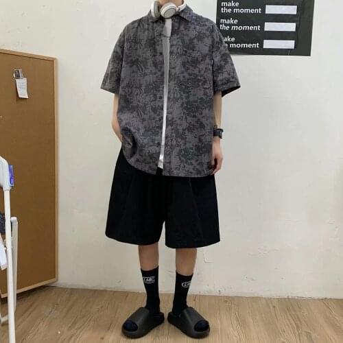 Hong Kong style vintage shirt mens short-sleeved Korean fashion hip-hop flower shirt Japanese summer jacket retro shirt
