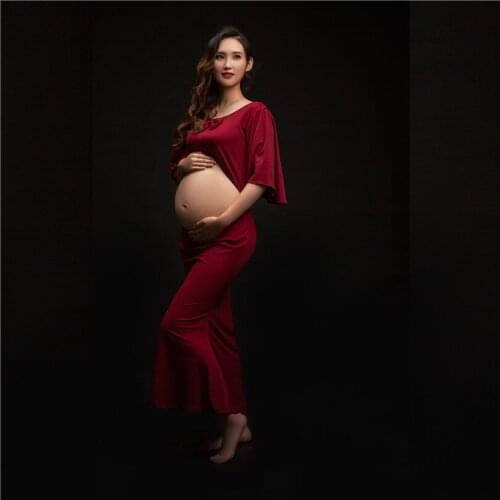 Vintage Red on Shoulder Maternity Outfits Pregnancy Clothes for Photography Materntiy Wear for Photoshoot Baby Shower Dresses