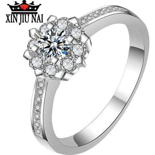 High-end simulation of snowflake jewelry ring for wedding full Delicate elegant sunflower bloom Standard sterling silver ring