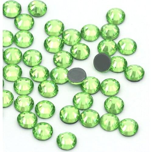 Green Color SS3 - SS30 Hotfix Rhinestones Glue On Clothes Glass Strass Round Shape Small Size Hot Fix Rhinestones