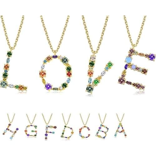 ZEMIOR Sparkling 26 Letter Necklaces For Women Fashion Multicolor Cubic Zirconia Gold Plated Necklace Luxury Anniversary Jewelry