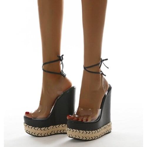 HOKSZVY Womens Shoes 2021 Summer Model Wedge Heel Lace-up Woven Womens Shoes Fish Mouth High Heel Sandals JXQ