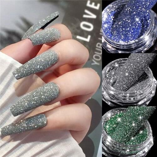 1Box Diamond Glitter Nail Powder Laser Silver Reflective Nail Shiny Dust Fine Shimmer Pigment Holographic Nail Art Decorations
